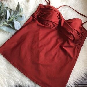 J crew burnt orange criss cross halter swim top